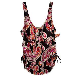 Vintage Merona Plus Size 22W Paisley Print Ruched Tankini‎ Top With Built-In Bra